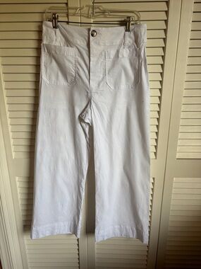Maeve White Cotton Boot-Cut Pants with Front Patch Pockets